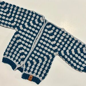 Toddler Crochet Cardigan - Teal and Silver